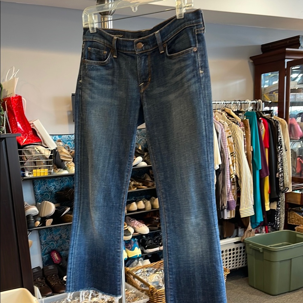 Citizens of Humanity low waist bootcut stretch, sz 28, drk wash, Margo, raw hem